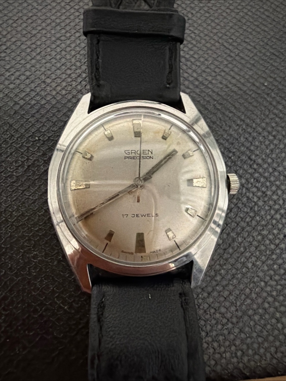 Gruen Precision Men's Classic Silver Dial Watch - Black Strap